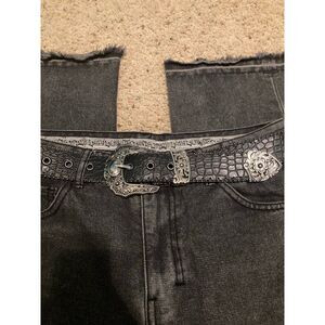 Black and silver western snakeskin python leather cowboy belt